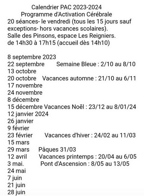 Calendrier PAC 2023-2024
