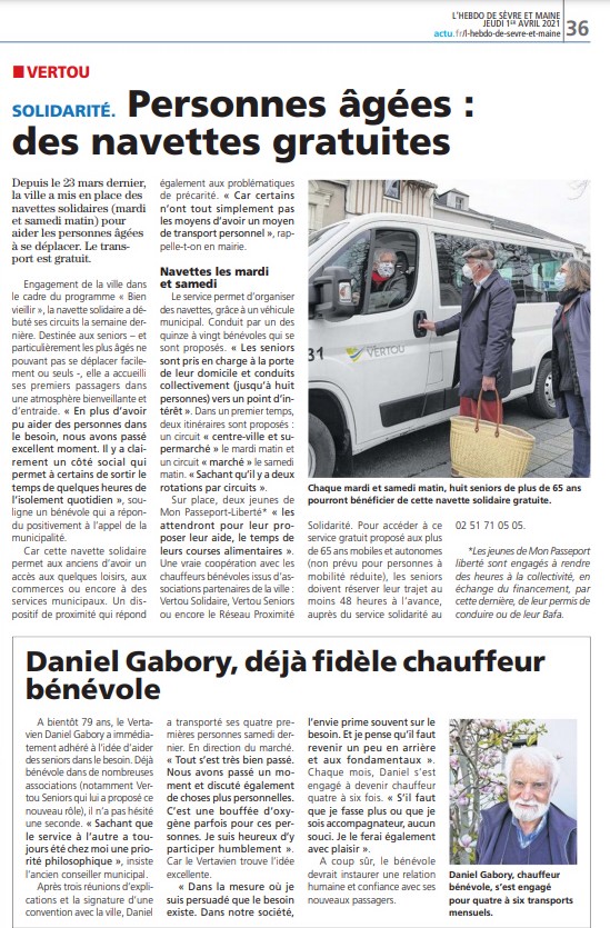 HSM Article du 010421, Vertou-Seniors impliquée dans les navettes solidaires